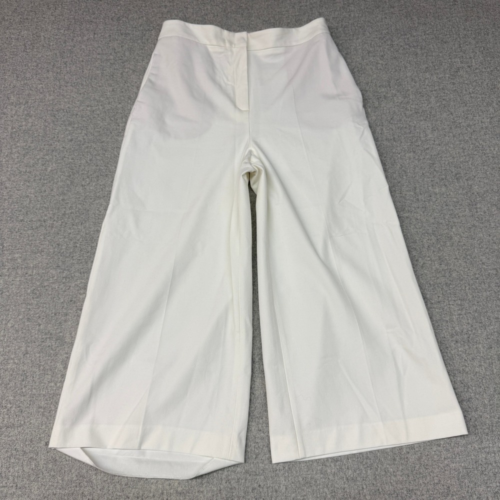 Zara Wide Leg Culotte Pants Size L White High Waist Cropped Trouser Stretch Pock